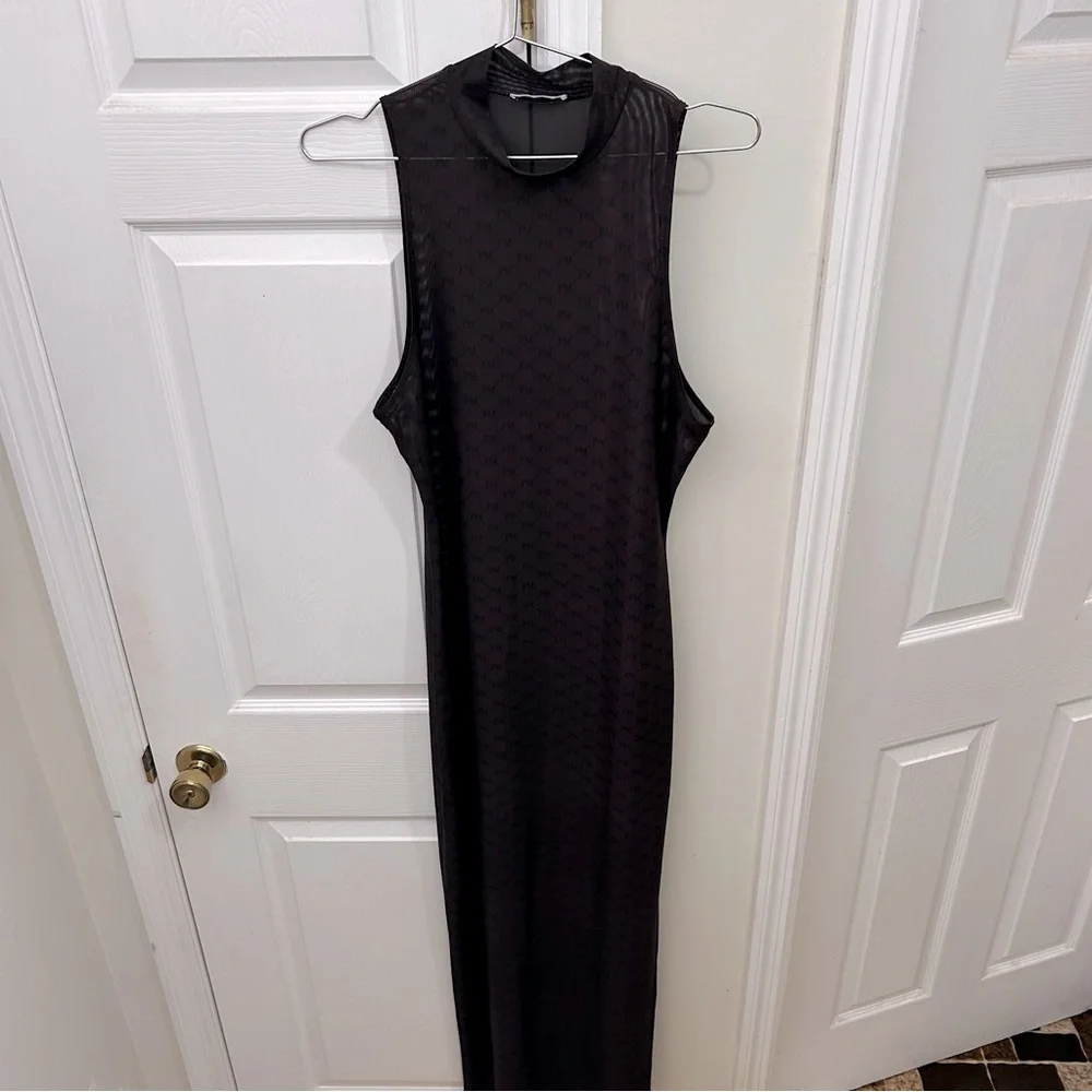 Peppermayo Brown w/ Black Signature Logo Sheer Maxi Sleeveless Dress Size 8